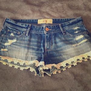 Hollister Lace Bottom Destroyed Denim Shorts